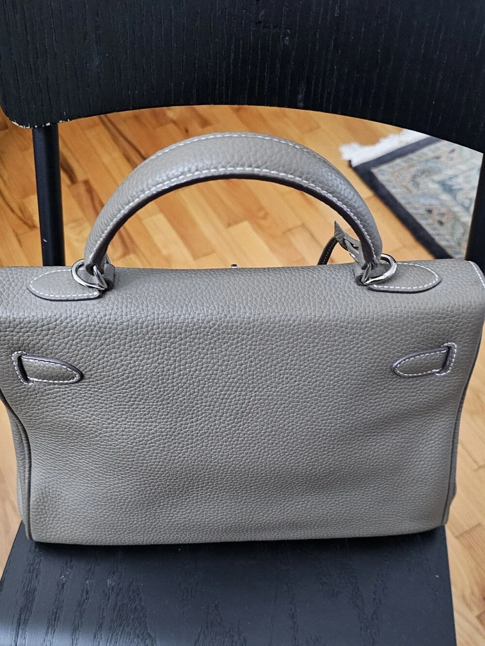 Gray Leather Top-Handle Women's Bag